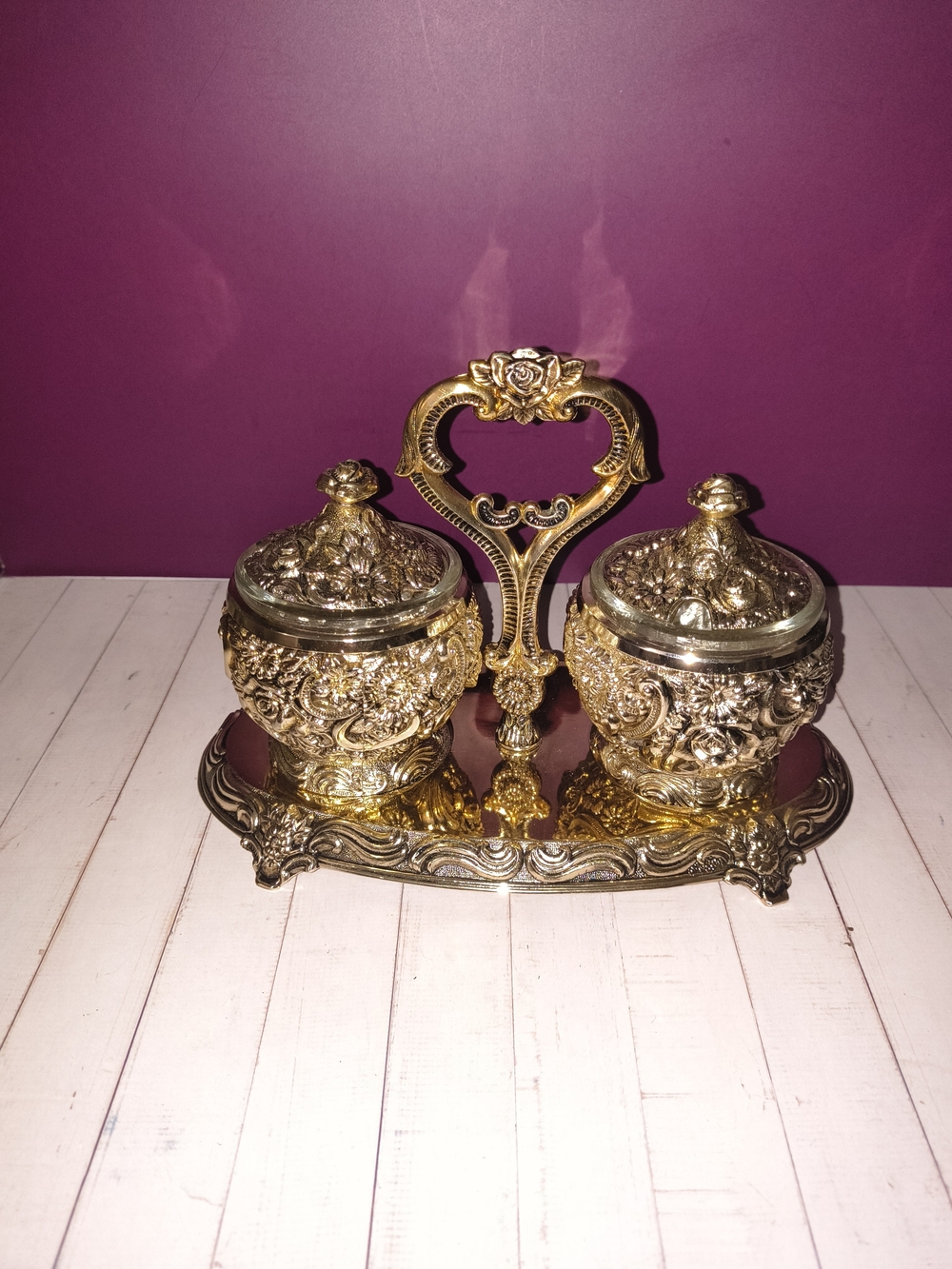 Ornate Gold Decorative Condiment Server Set